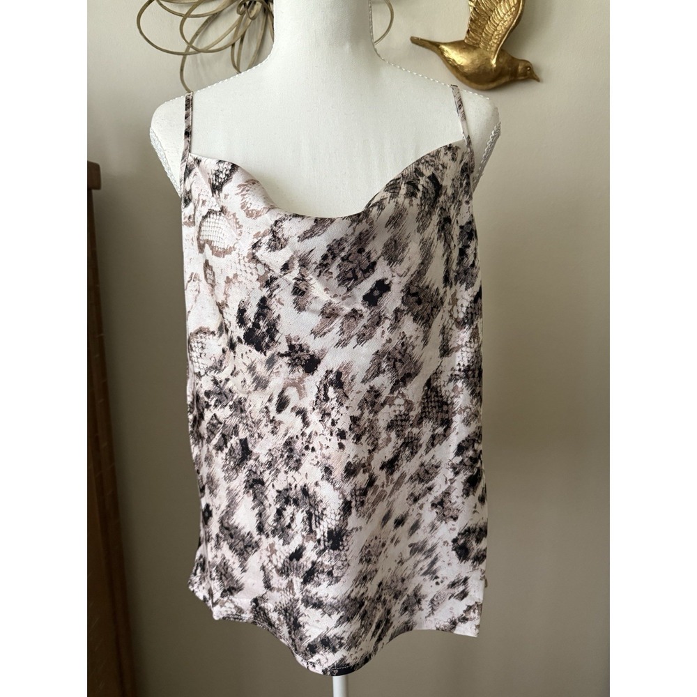 NWT Tahari ASL Satin Snake Print Cowl Neck Cami Tank Top Small Adjustable